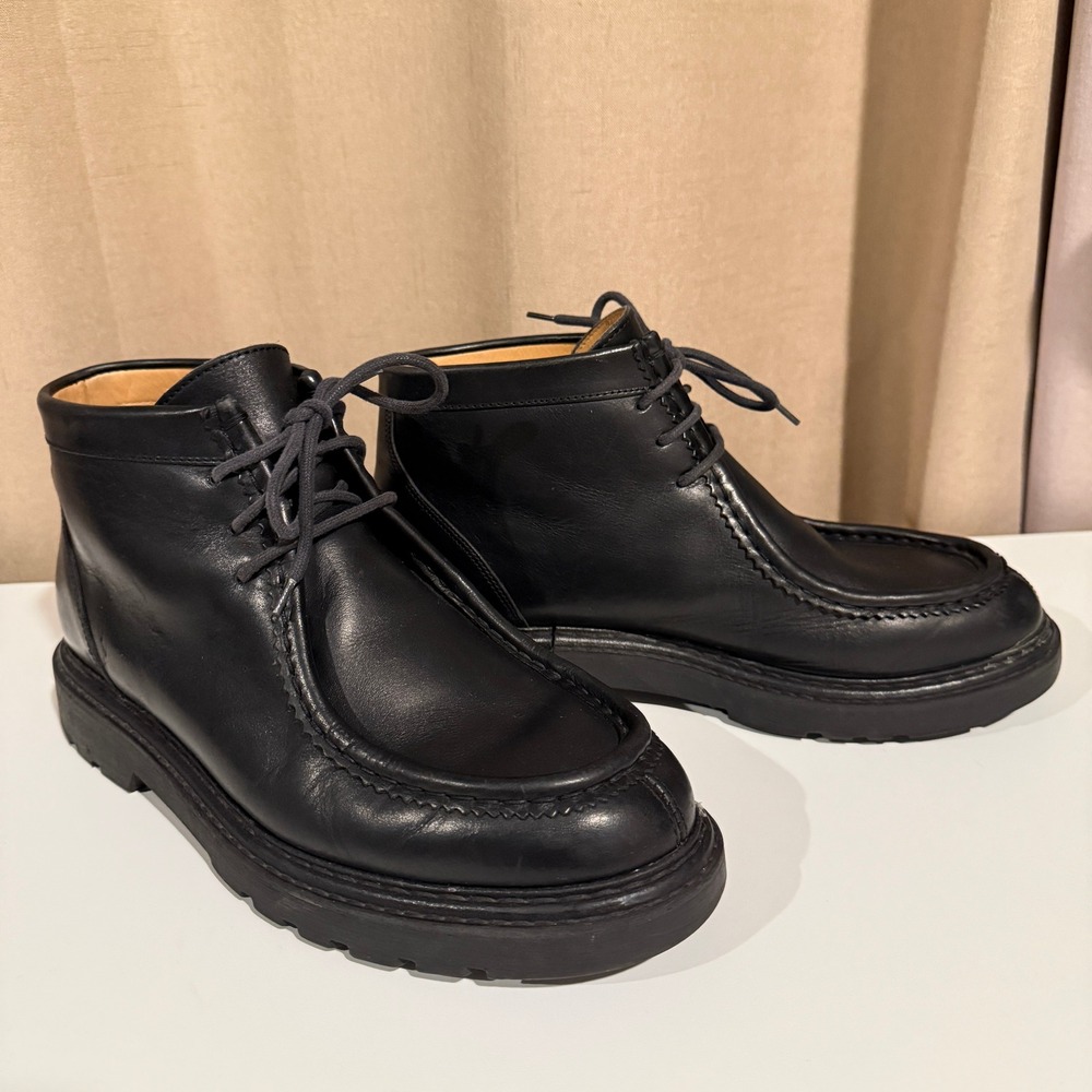 Mens Black Leather Moc Toe Chukka Boots Made in Italy Size 9.5 Lug Sole F014